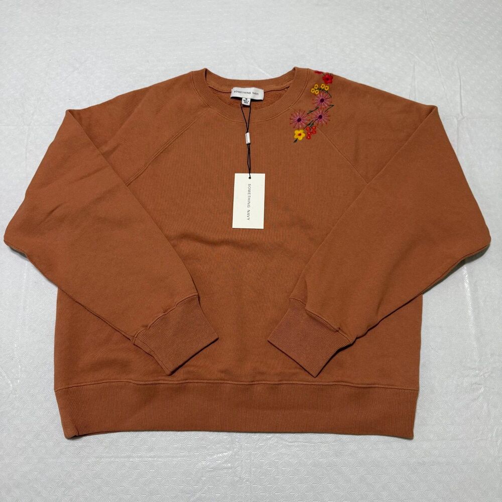 Something Navy Embroidered Floral Sweatshirt - Rust/Terracotta Women's M NWT
